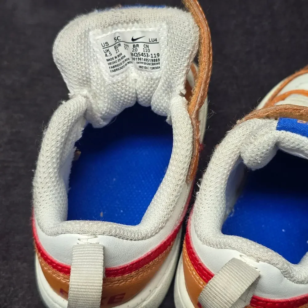 Nike Court Borough Low 2 Sail Hot Curry Toddler Sneakers Velcro Strap Shoes